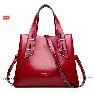 Genuine Leather Crossbody Satchel with Adjustable Strap and Multiple